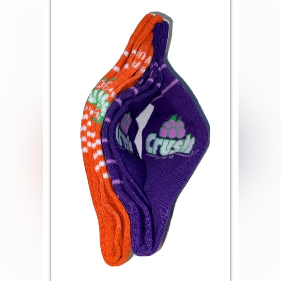 Grape Orange Crush Soda Crew Socks 2 Pair Men8-12 Women9-13 Purple Orange w Logo - Picture 6 of 11